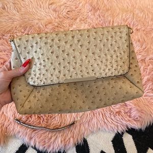 Ostrich-Like Material Clutch (Ivory/Beige Color) with gold removable strap